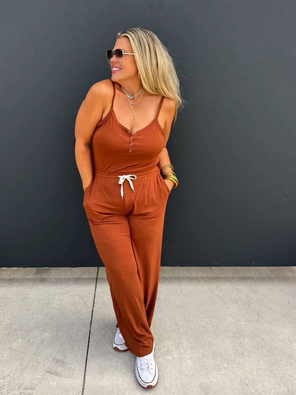 Spaghetti strap Wide-Leg Jumpsuit in Rust